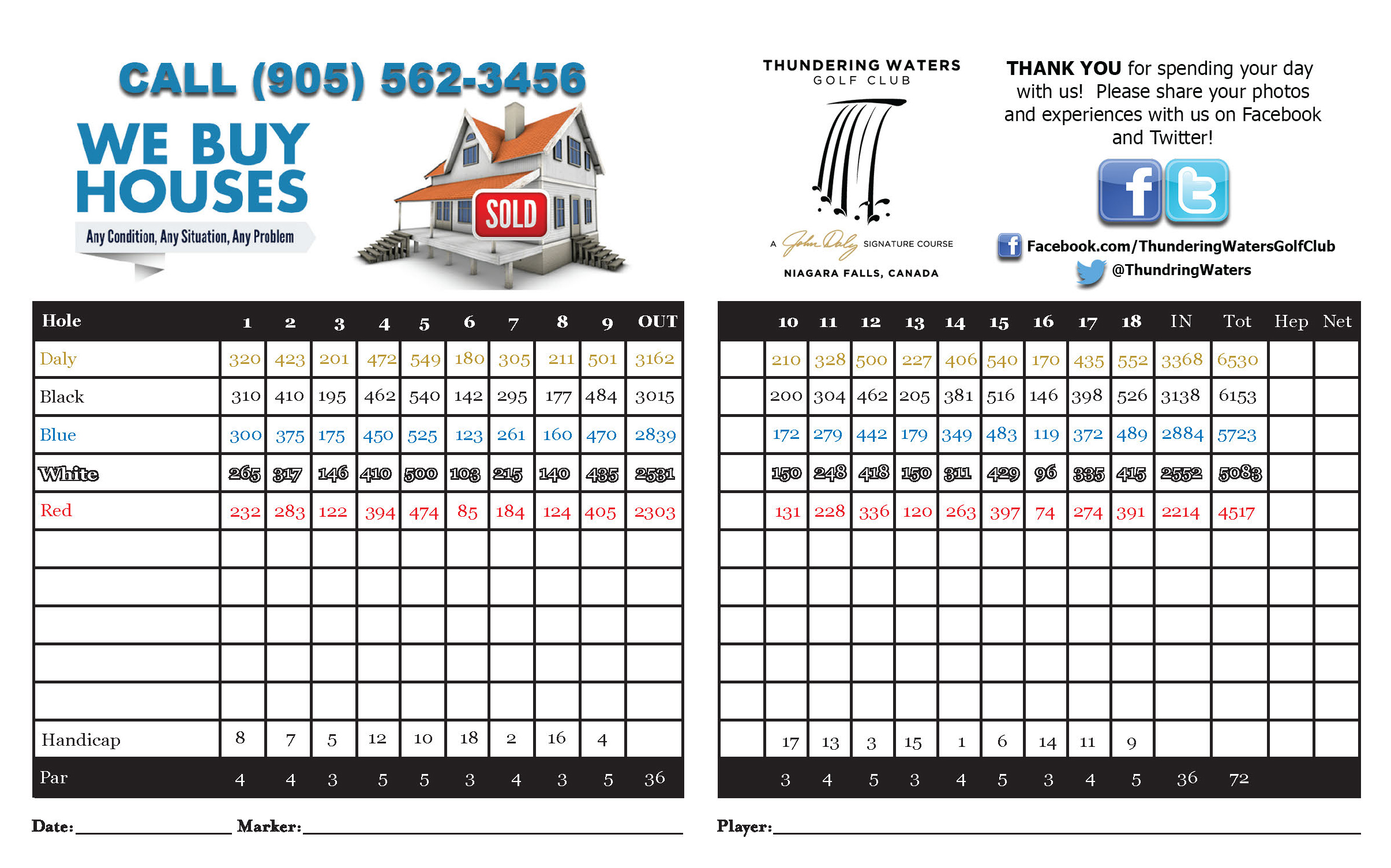 Scorecard Thundering Waters Golf Club